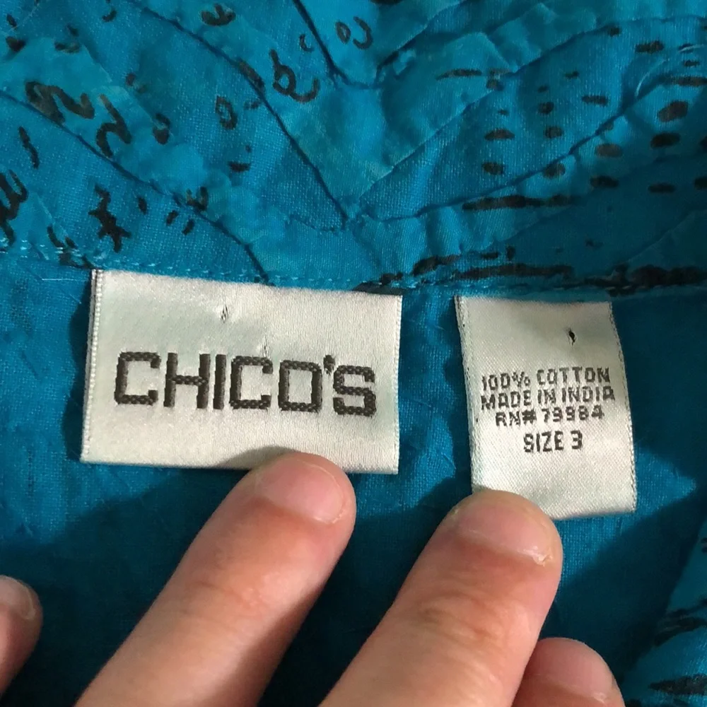 {Chico's} Greenish Blue Textured Lightweight Jacket
